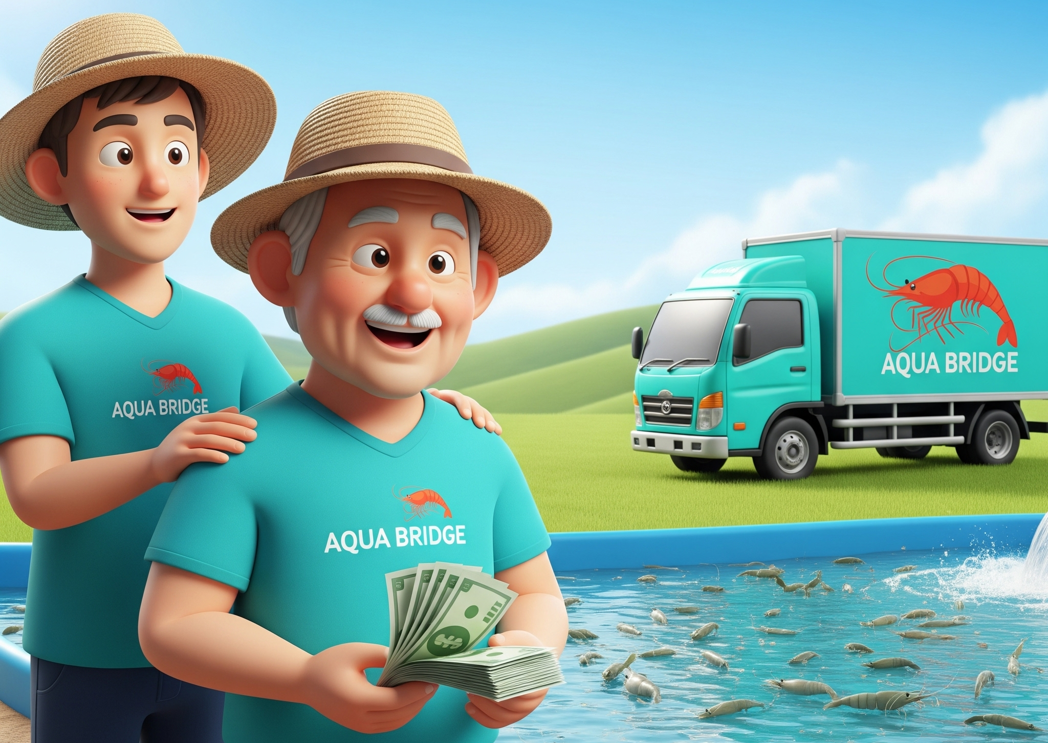 Shrimp farmer with a fresh harvest